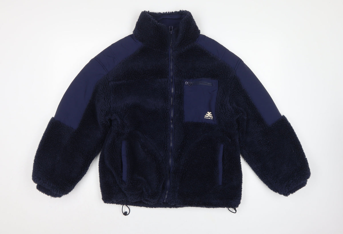 Bershka Women Blue S Teddy Fleece Jacket Full Zip Outdoor