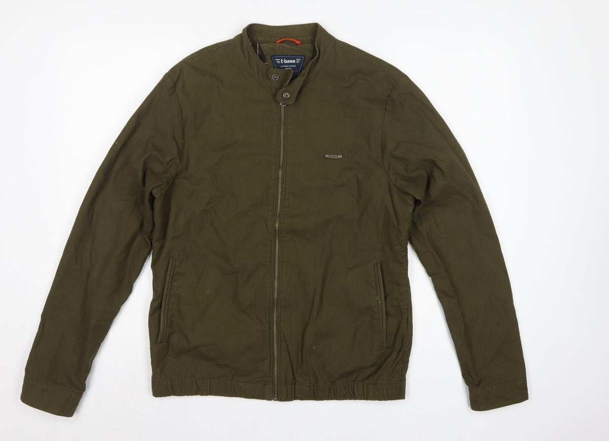 T-Base Men's Green Small Cotton Stretch Basic Zip Jacket Lined