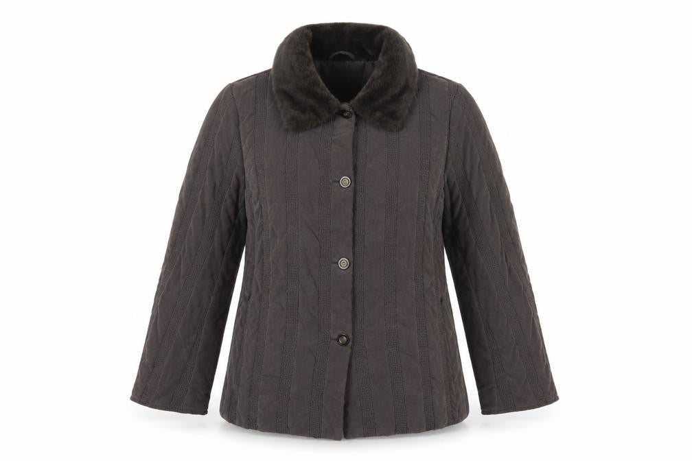 Eastex Women's Brown UK 14 Basic Jacket Faux Fur Collar Lined