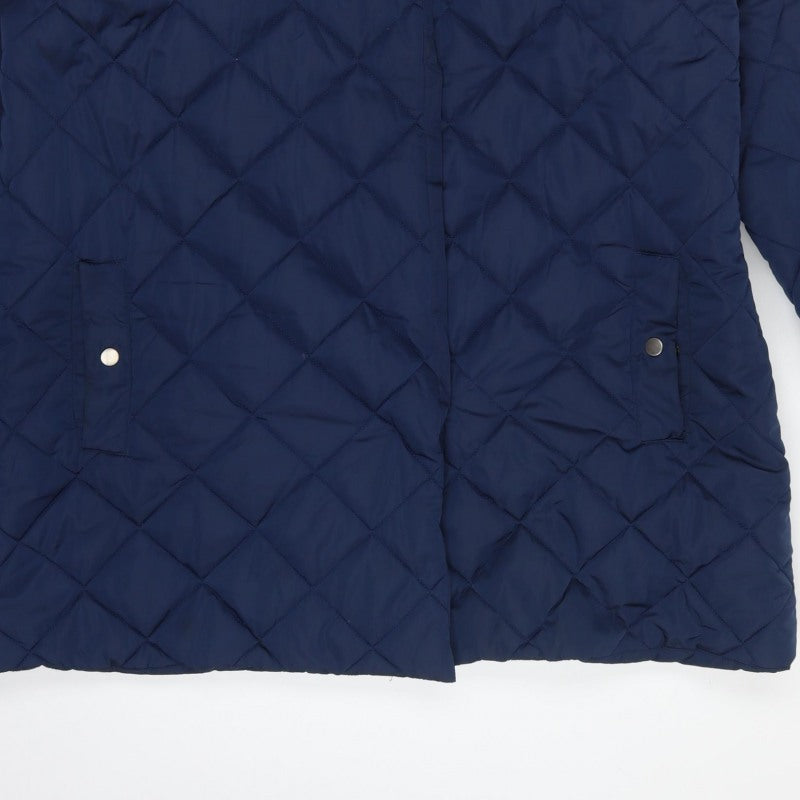 Tulipa Women's Blue UK 20 Long Quilted Hooded Puffer Coat