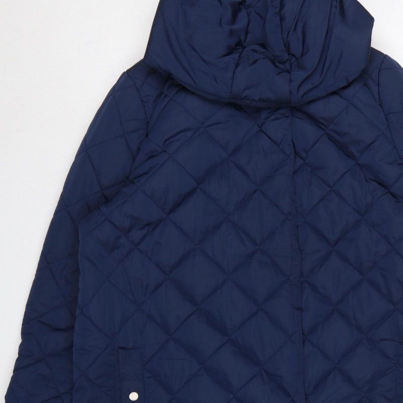Tulipa Women's Blue UK 20 Long Quilted Hooded Puffer Coat