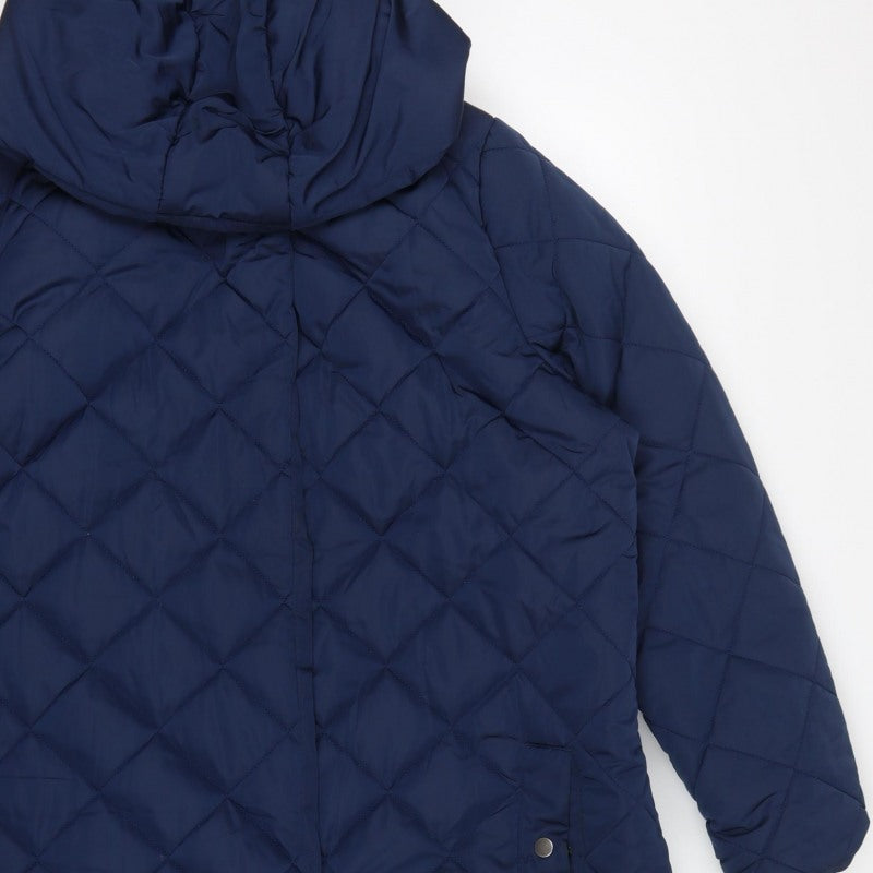 Tulipa Women's Blue UK 20 Long Quilted Hooded Puffer Coat