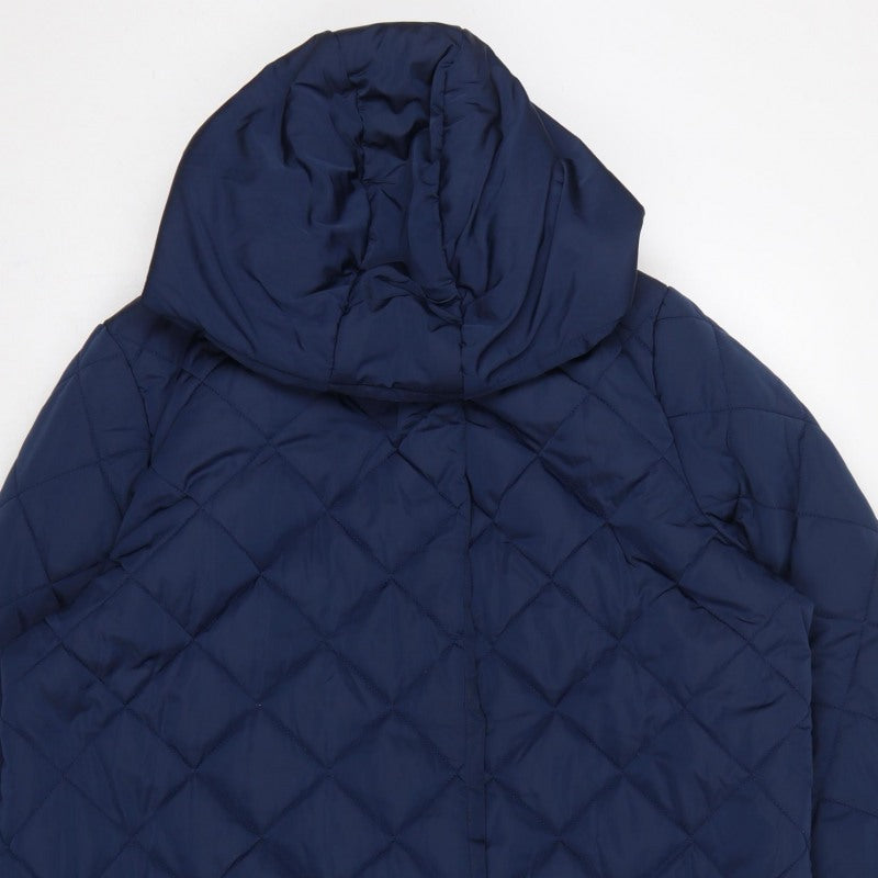 Tulipa Women's Blue UK 20 Long Quilted Hooded Puffer Coat