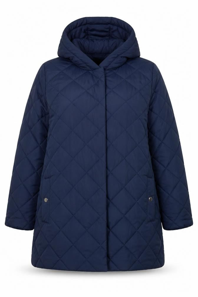 Tulipa Women's Blue UK 20 Long Quilted Hooded Puffer Coat
