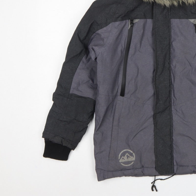 Next Boys Grey Black 11 Years Parka Jacket Hooded Faux Fur Trim Winter