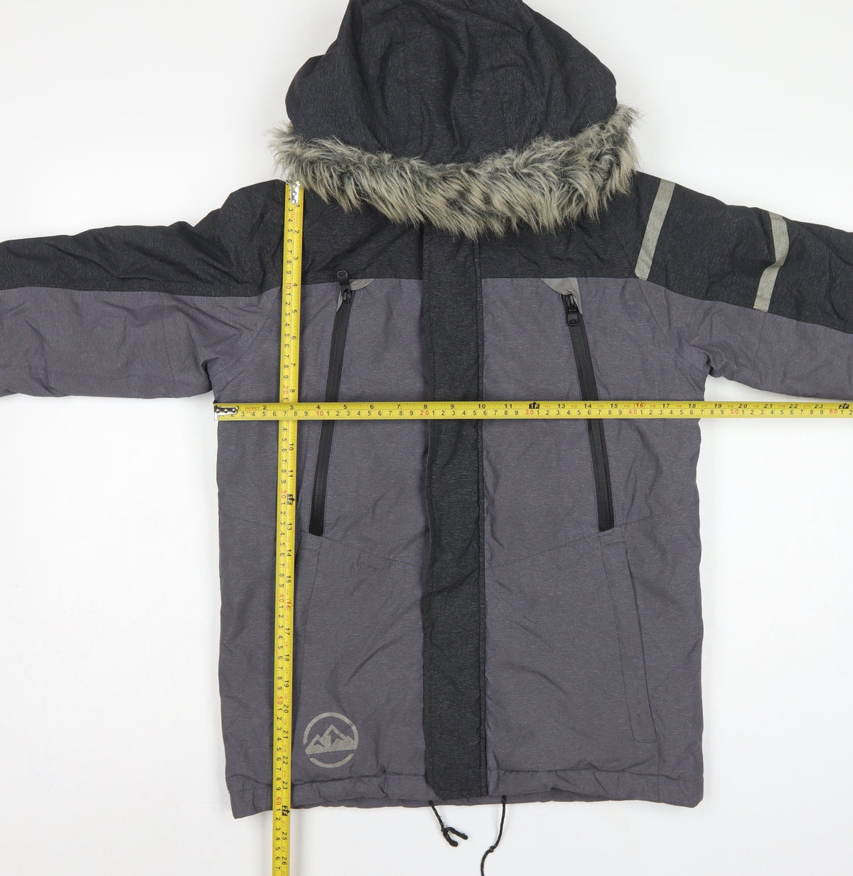 Next Boys Grey Black 11 Years Parka Jacket Hooded Faux Fur Trim Winter
