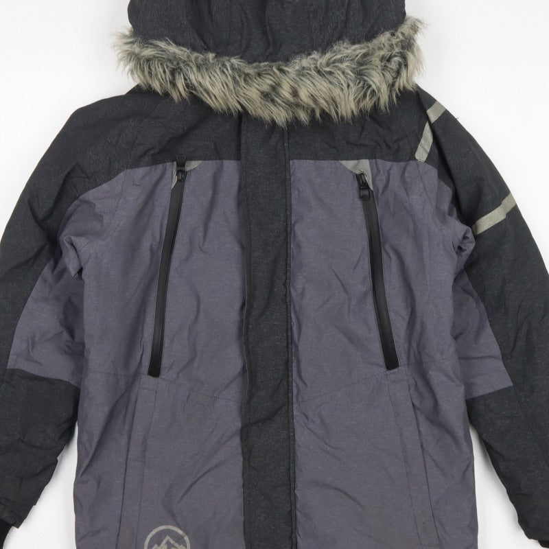 Next Boys Grey Black 11 Years Parka Jacket Hooded Faux Fur Trim Winter