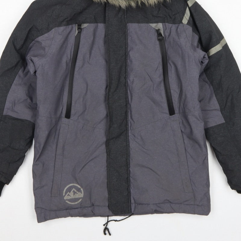 Next Boys Grey Black 11 Years Parka Jacket Hooded Faux Fur Trim Winter