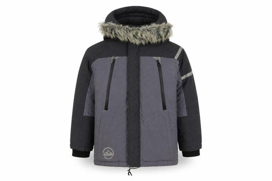 Next Boys Grey Black 11 Years Parka Jacket Hooded Faux Fur Trim Winter