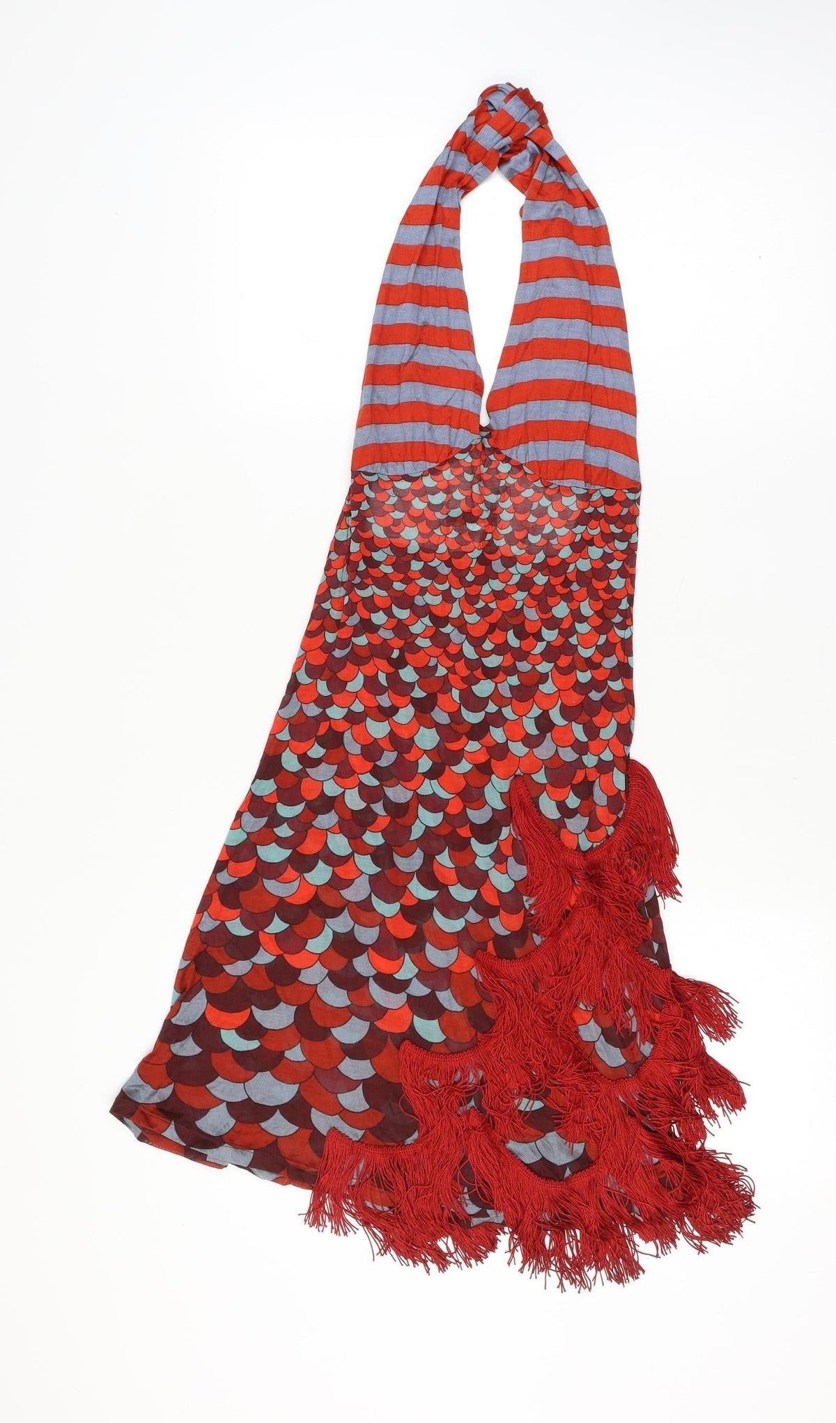 Jean Paul Gaultier Women Multicoloured M Silk Halter Maxi Fringe Dress