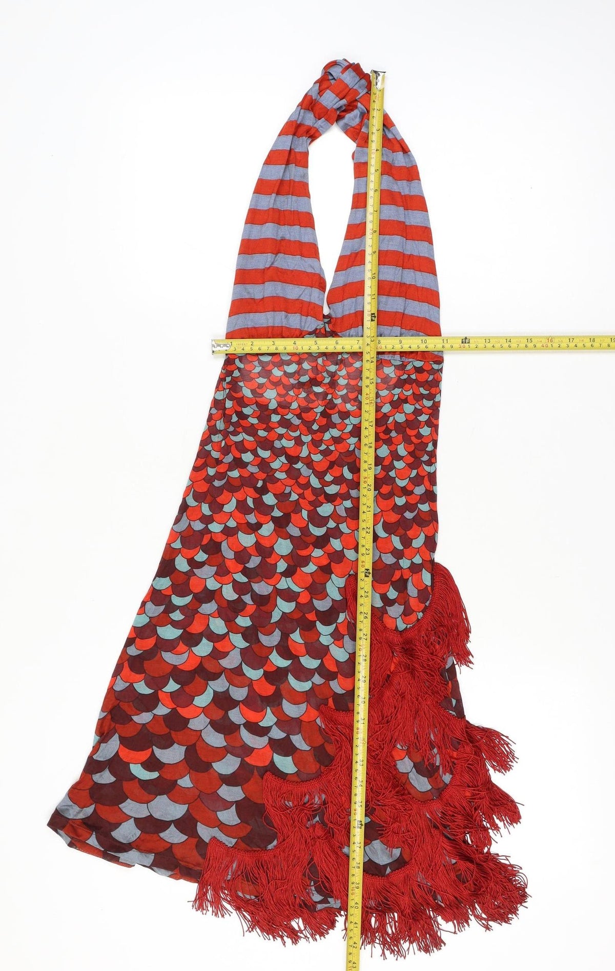 Jean Paul Gaultier Women Multicoloured M Silk Halter Maxi Fringe Dress