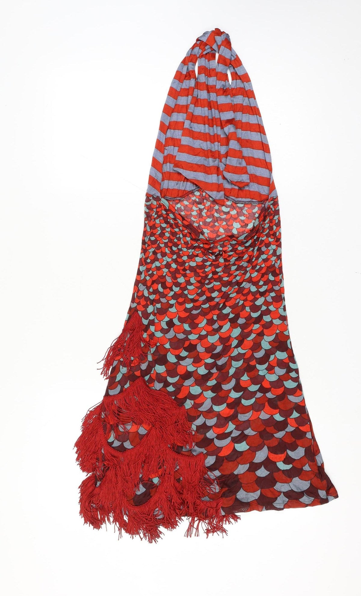 Jean Paul Gaultier Women Multicoloured M Silk Halter Maxi Fringe Dress