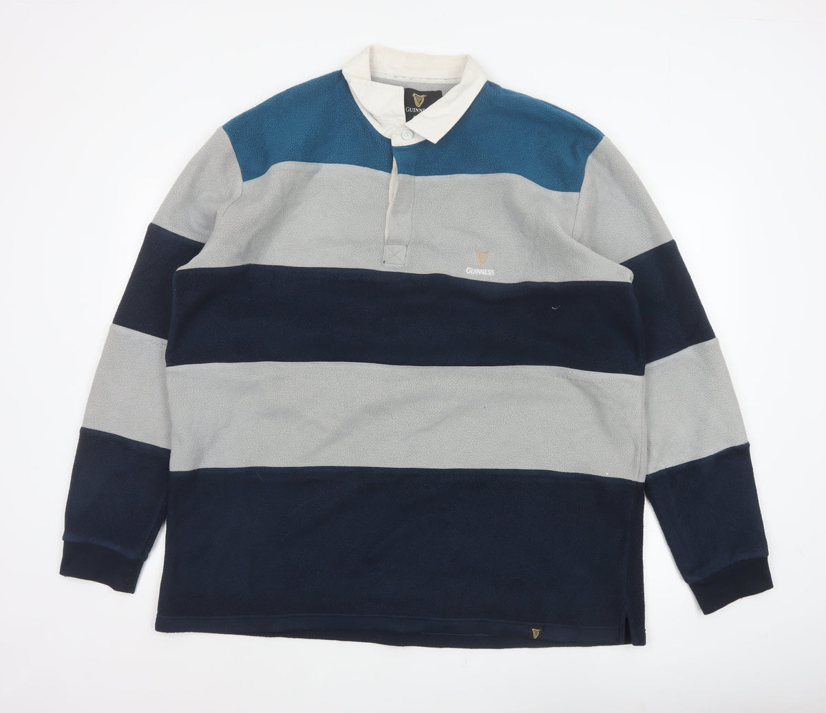 Back view of Guinness Men's Multicoloured 2XL Long Sleeve Fleece Polo Shirt