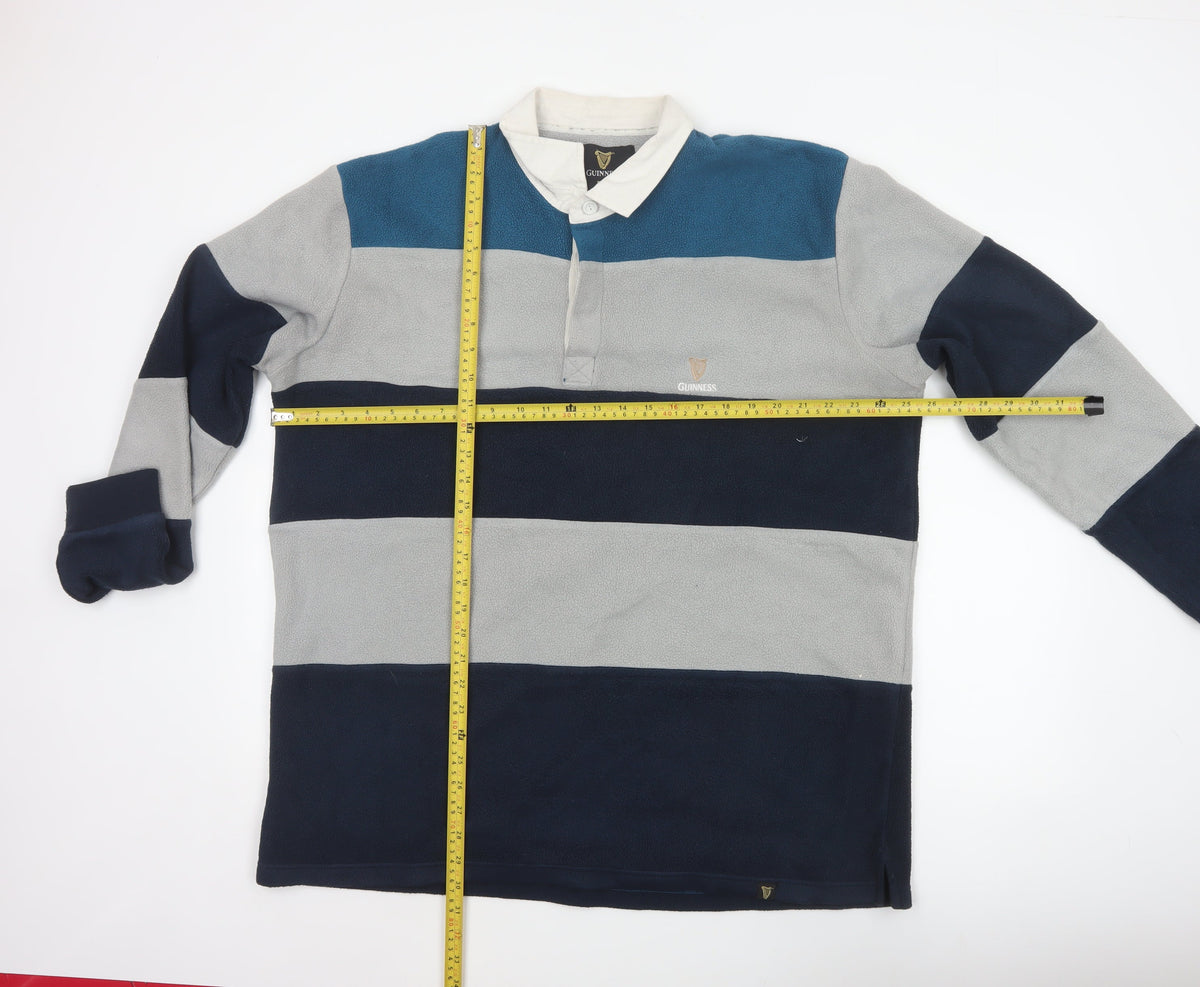 Brand and care label for Guinness Men's Multicoloured 2XL Long Sleeve Fleece Polo Shirt