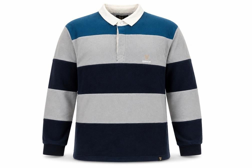 Front view of Guinness Men's Multicoloured 2XL Long Sleeve Fleece Polo Shirt