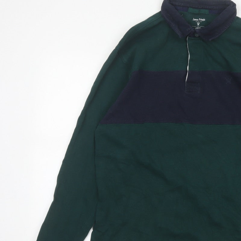 Additional view of James Pringle Men’s Green Navy Colourblock Long Sleeve Polo L