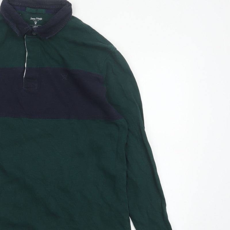 Additional view of James Pringle Men’s Green Navy Colourblock Long Sleeve Polo L