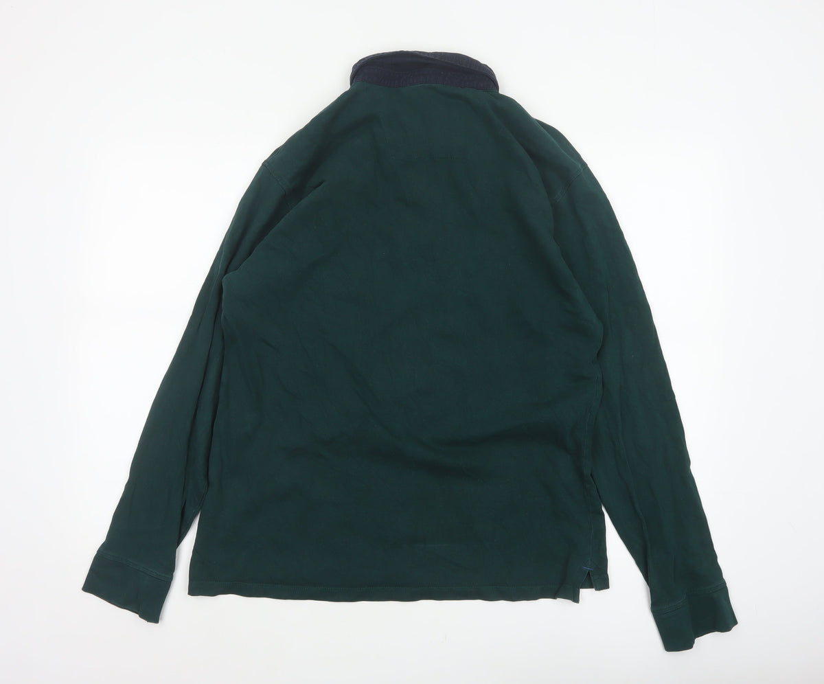 Brand and care label for James Pringle Men’s Green Navy Colourblock Long Sleeve Polo L