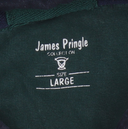 Additional view of James Pringle Men’s Green Navy Colourblock Long Sleeve Polo L