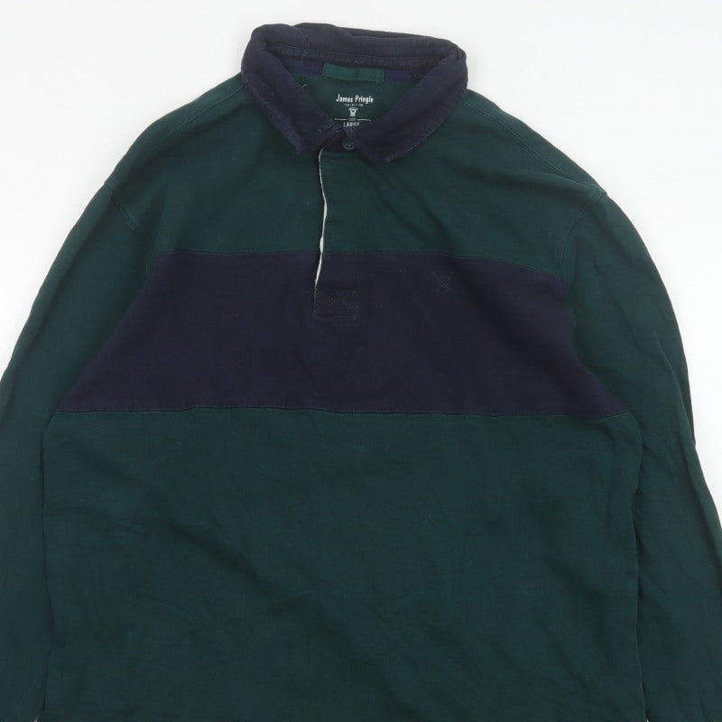Additional view of James Pringle Men’s Green Navy Colourblock Long Sleeve Polo L