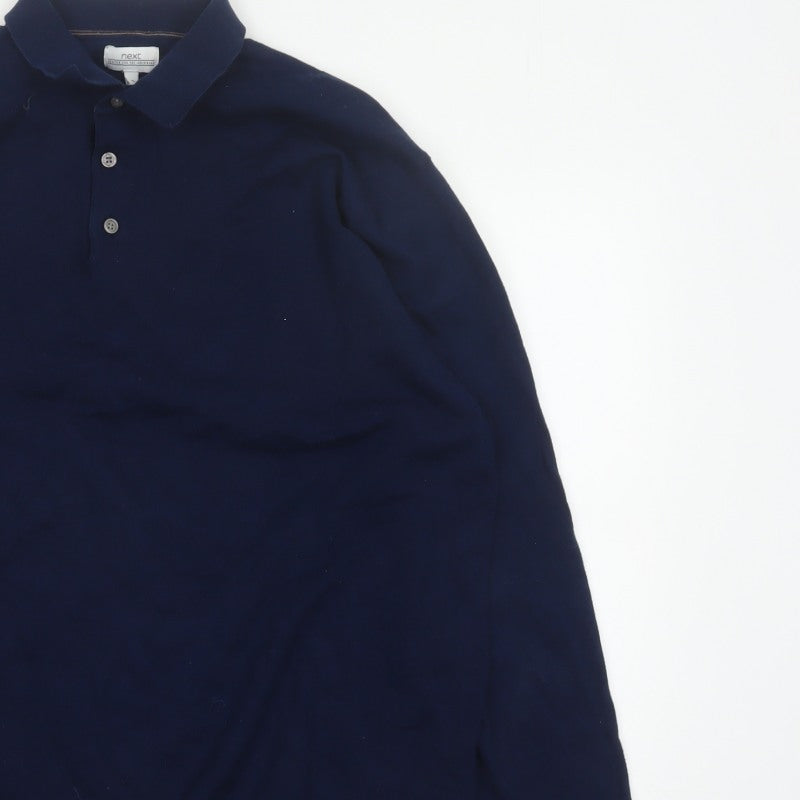 Next Men’s Navy Blue XL Collared Cotton Blend Pullover Jumper