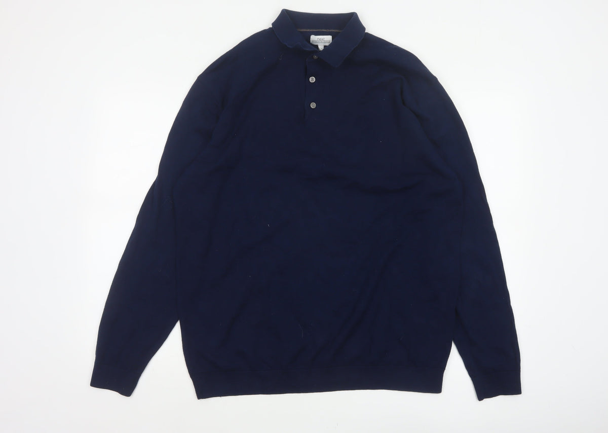 Next Men’s Navy Blue XL Collared Cotton Blend Pullover Jumper