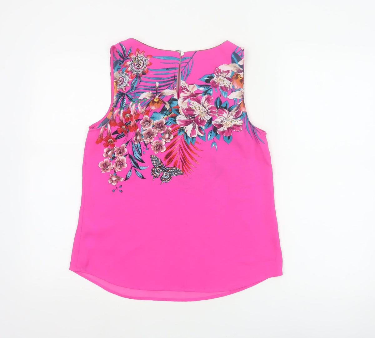 Oasis Women Pink UK 10 Floral Sleeveless Keyhole Tank Top