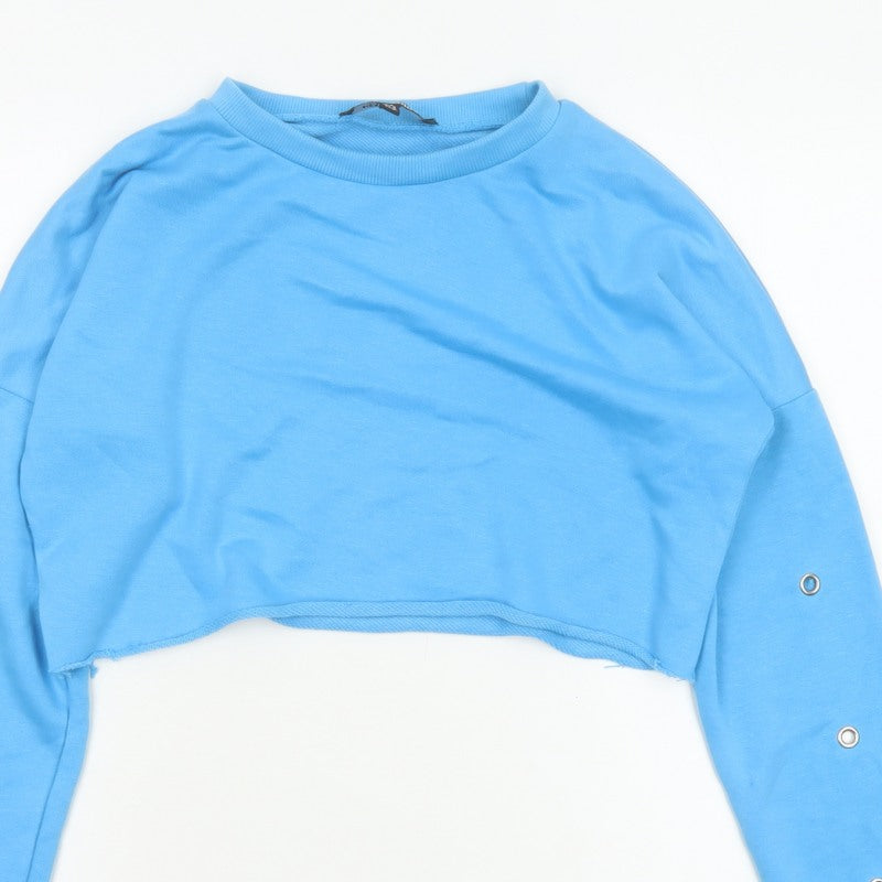 Rebellious Women’s Blue UK 8 Cropped Pullover Sweatshirt Eyelet Sleeves