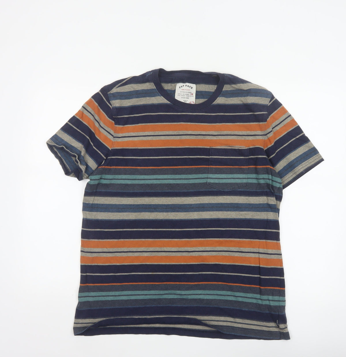 Fat Face Men's Multicoloured Striped Pocket T-Shirt L Short Sleeve