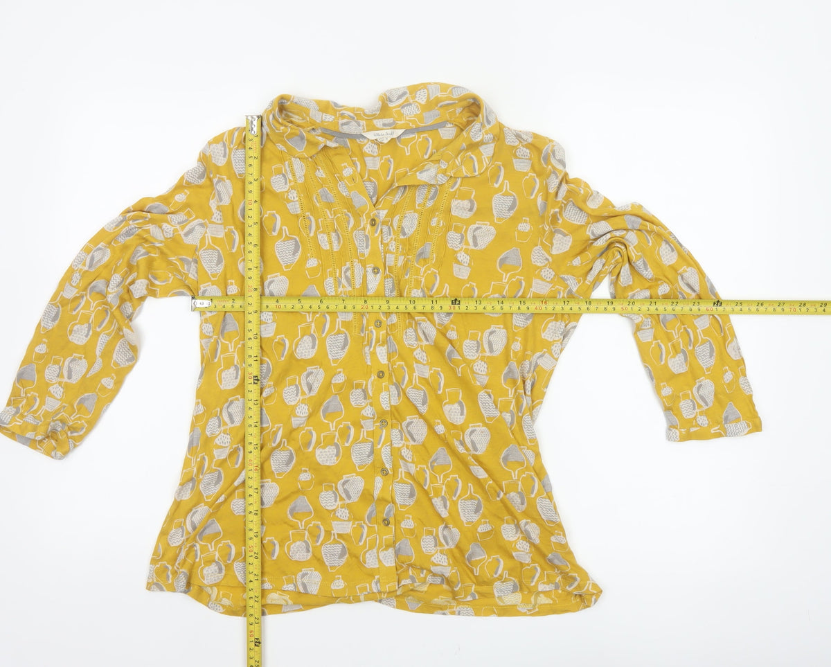 White Stuff Women Yellow Vase Print Tunic Blouse UK 10