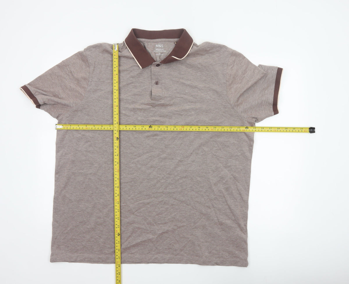 Marks and Spencer Men's Brown 2XL Regular Fit Ultimate Polo Shirt