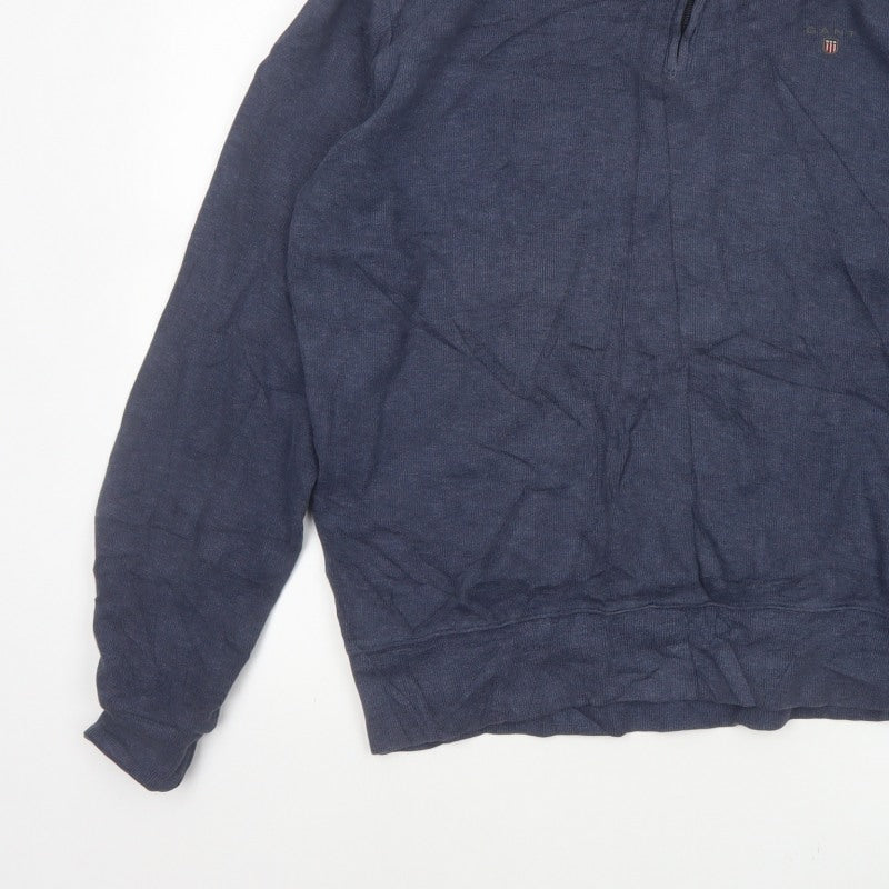 Gant Men’s Blue M Cotton Half Zip Mock Neck Knit Jumper
