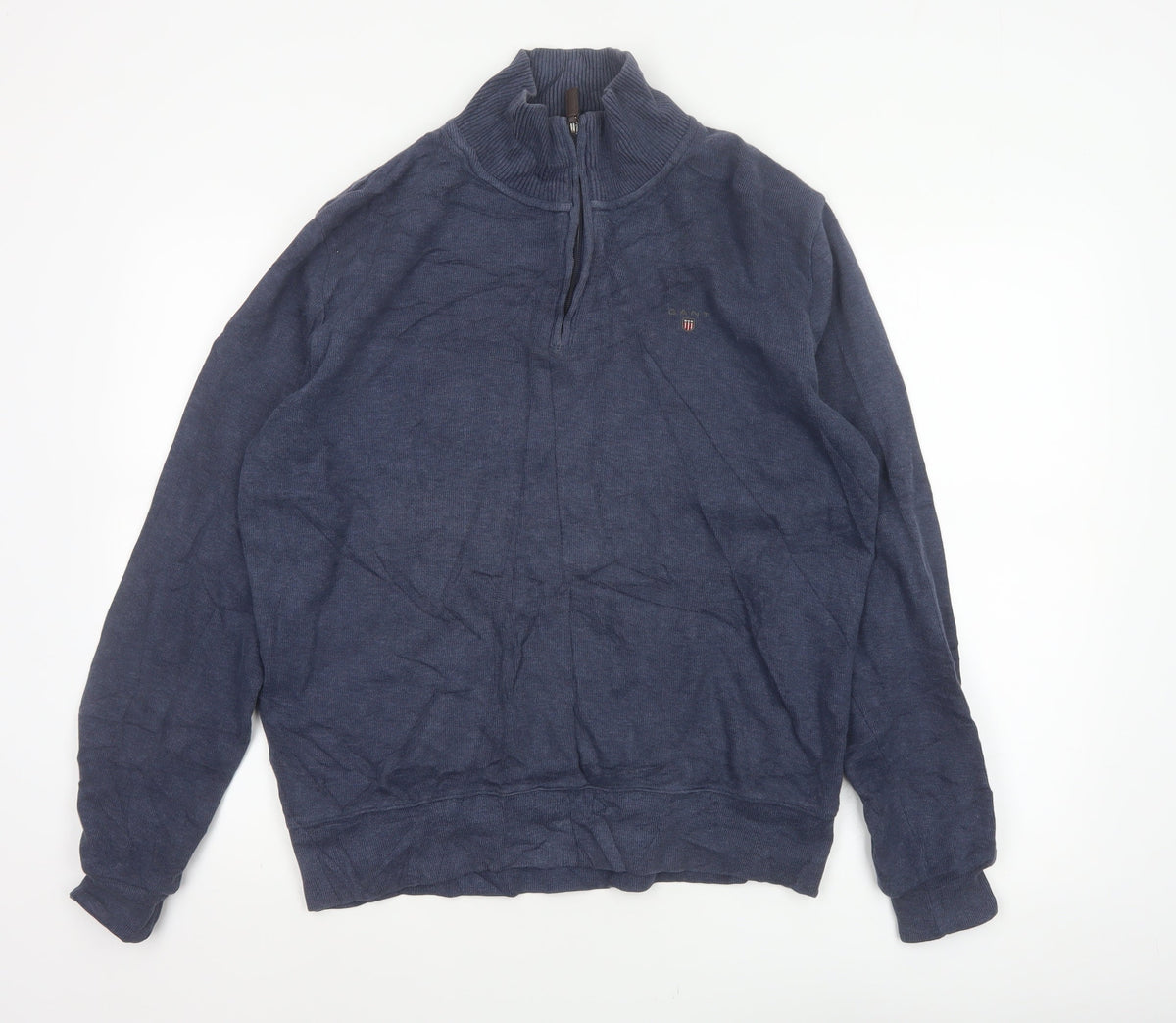 Gant Men’s Blue M Cotton Half Zip Mock Neck Knit Jumper