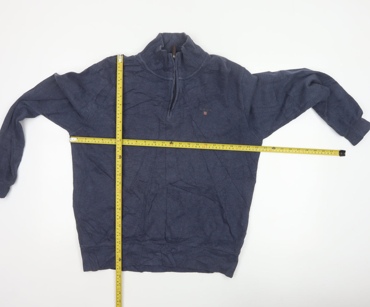 Gant Men’s Blue M Cotton Half Zip Mock Neck Knit Jumper
