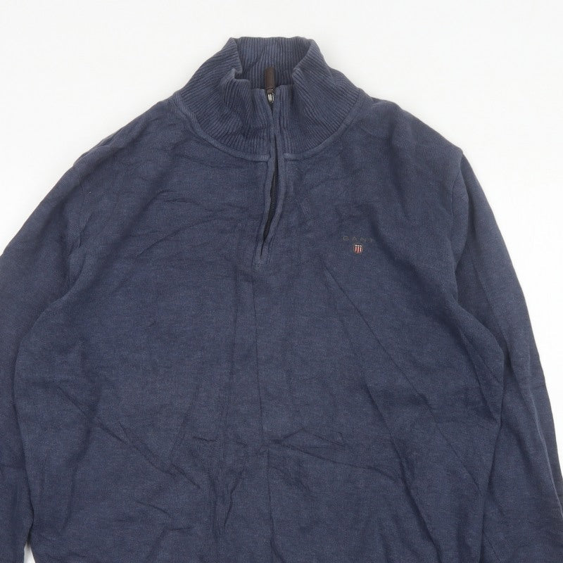 Gant Men’s Blue M Cotton Half Zip Mock Neck Knit Jumper