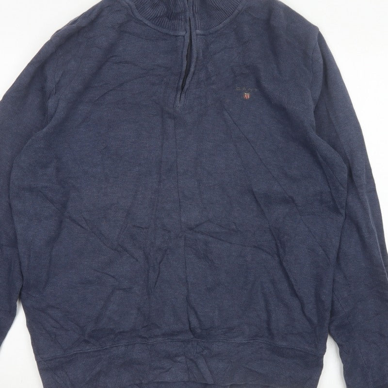Gant Men’s Blue M Cotton Half Zip Mock Neck Knit Jumper