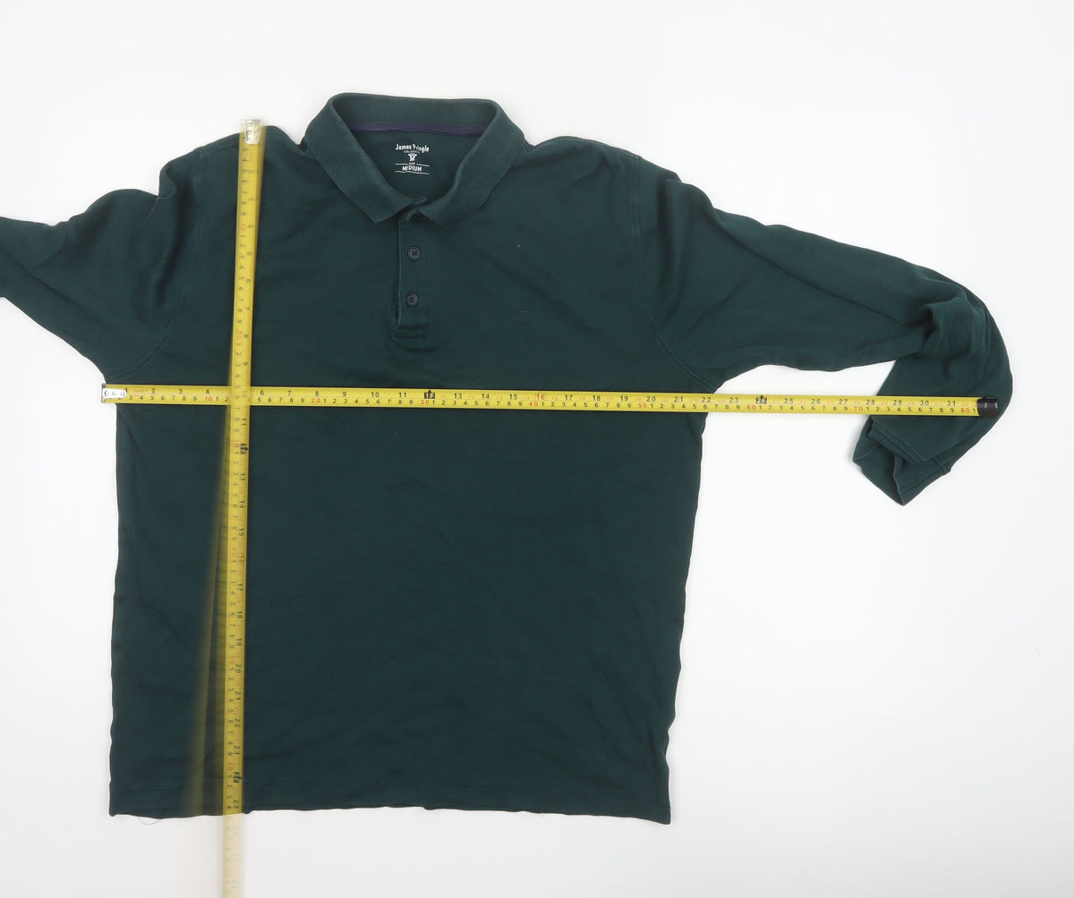 James Pringle Men Green Medium Long Sleeve Cotton Polo Shirt