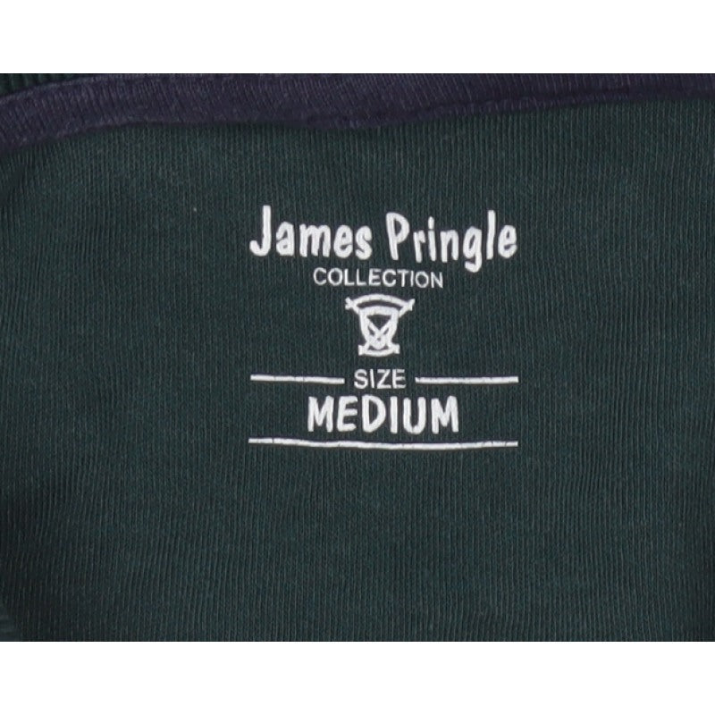 James Pringle Men Green Medium Long Sleeve Cotton Polo Shirt