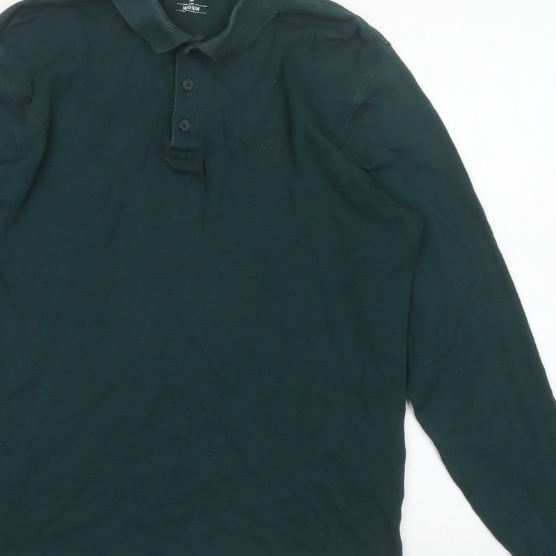 James Pringle Men Green Medium Long Sleeve Cotton Polo Shirt