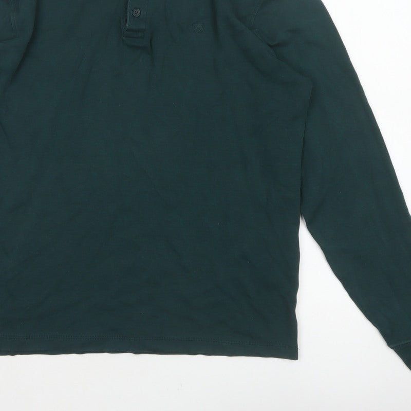 James Pringle Men Green Medium Long Sleeve Cotton Polo Shirt
