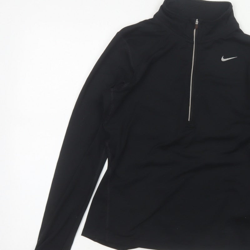 Nike Women Black UK 8 Dri-FIT 1/4 Zip Athletic Running Pullover Top