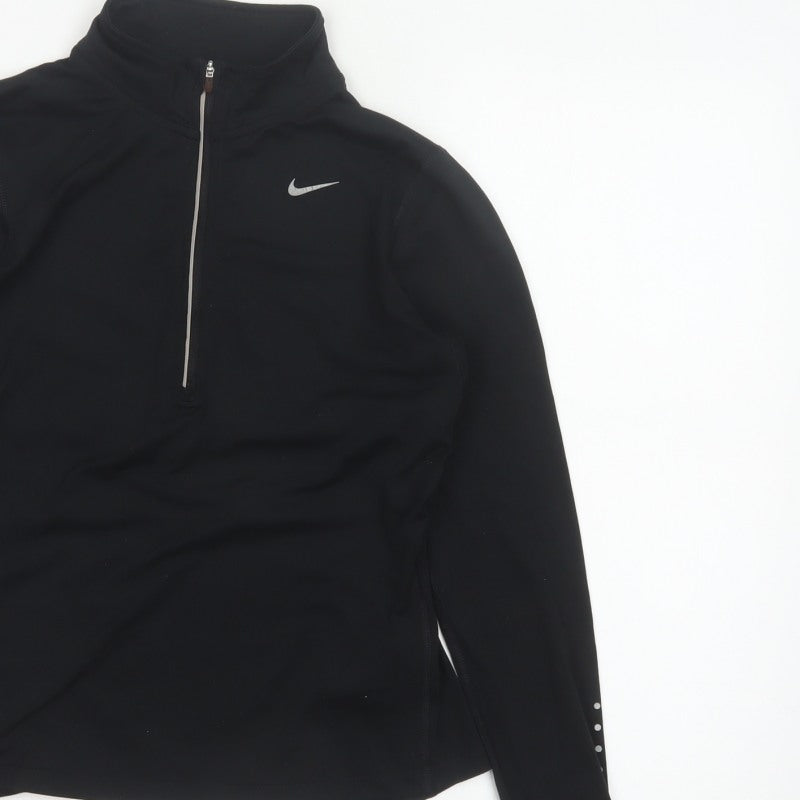 Nike Women Black UK 8 Dri-FIT 1/4 Zip Athletic Running Pullover Top