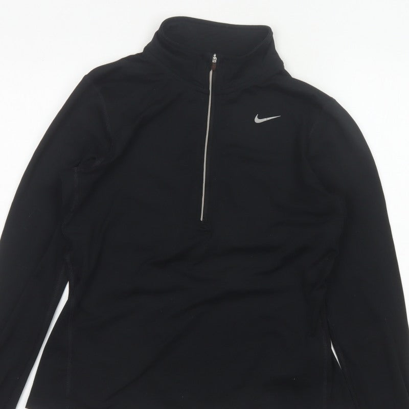 Nike Women Black UK 8 Dri-FIT 1/4 Zip Athletic Running Pullover Top