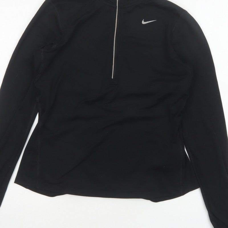 Nike Women Black UK 8 Dri-FIT 1/4 Zip Athletic Running Pullover Top