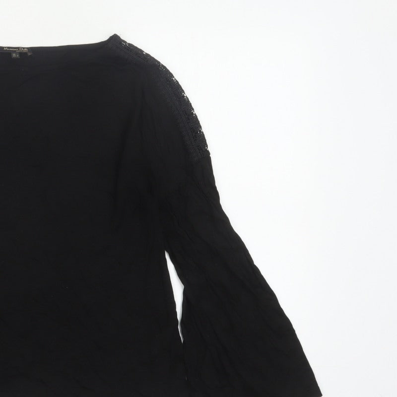 Massimo Dutti Women Black L Lace Shoulder Bell Sleeve Blouse
