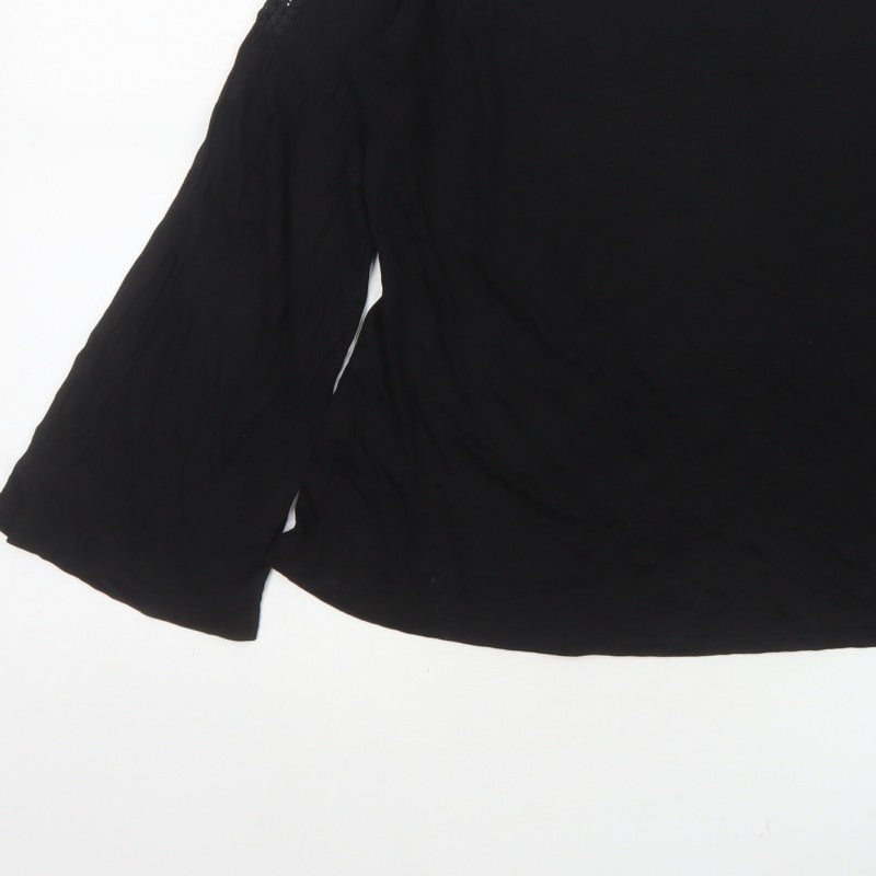 Massimo Dutti Women Black L Lace Shoulder Bell Sleeve Blouse