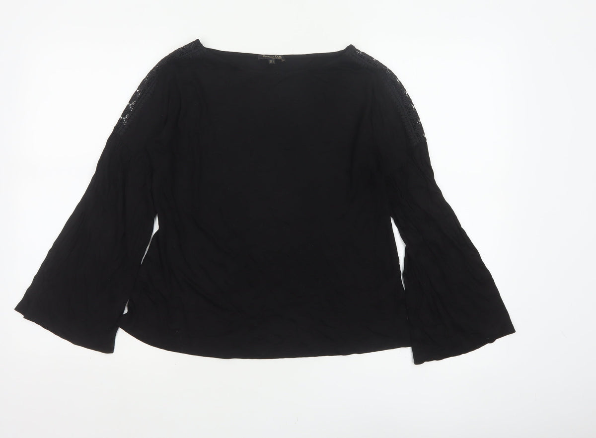 Massimo Dutti Women Black L Lace Shoulder Bell Sleeve Blouse