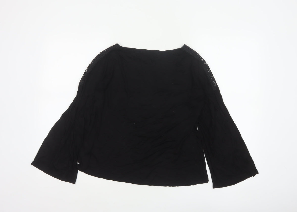 Massimo Dutti Women Black L Lace Shoulder Bell Sleeve Blouse