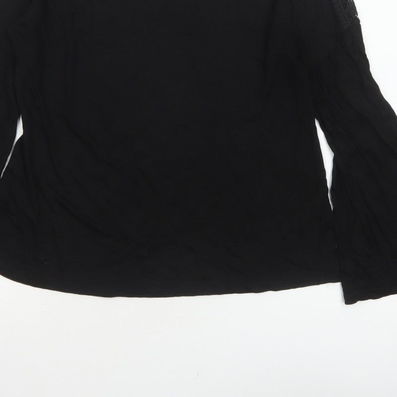 Massimo Dutti Women Black L Lace Shoulder Bell Sleeve Blouse