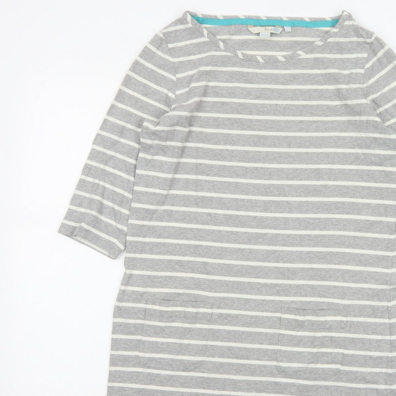 Boden Women Grey White Striped Cotton Tunic T-Shirt UK 12